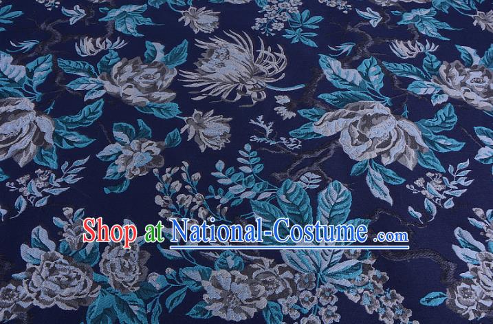 Chinese Traditional Costume Royal Palace Jacquard Weave Chrysanthemum Blue Fabric, Chinese Ancient Clothing Drapery Hanfu Cheongsam Material