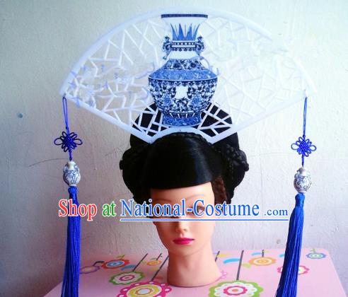 Asian Traditional China Tassel Headpiece Model Show Headdress Ceremonial Occasions Handmade Hair Accessories