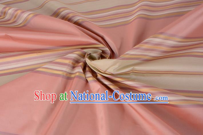 Chinese Traditional Costume Royal Palace Stripe Pattern Pink Silk Brocade Fabric, Chinese Ancient Clothing Drapery Hanfu Cheongsam Material