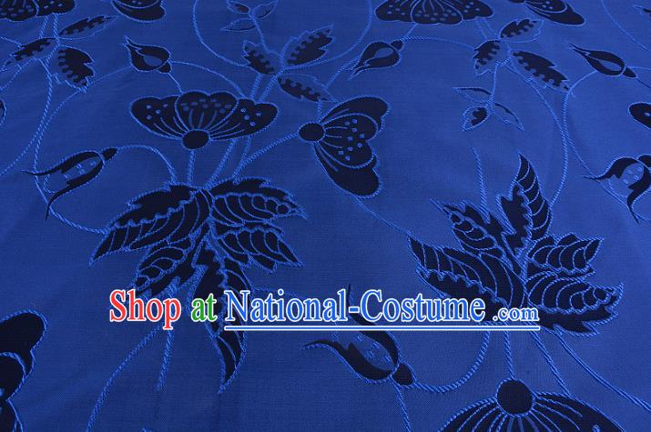 Chinese Traditional Costume Royal Palace Butterfly Pattern Blue Brocade Fabric, Chinese Ancient Clothing Drapery Hanfu Cheongsam Material