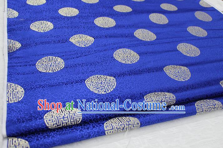 Chinese Traditional Royal Palace Longevity Pattern Mongolian Robe Royalblue Brocade Fabric, Chinese Ancient Costume Drapery Hanfu Tang Suit Material