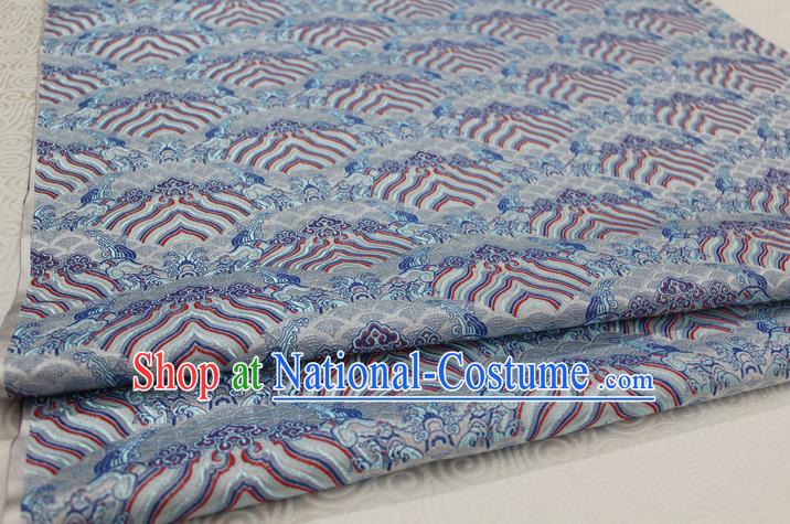 Chinese Traditional Royal Palace Pattern Mongolian Robe Blue Brocade Fabric, Chinese Ancient Emperor Costume Drapery Hanfu Tang Suit Material