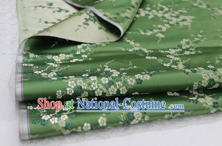 Chinese Traditional Royal Palace Wintersweet Pattern Cheongsam Green Brocade Fabric, Chinese Ancient Emperor Costume Drapery Hanfu Tang Suit Material