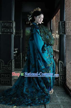 Traditional Ancient Chinese Imperial Consort Costume, Elegant Lady Peacock Feather Clothing Chinese Qing Dynasty Imperial Princess Tailing Clothing for Women for Men