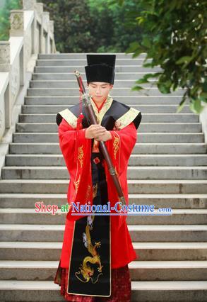 Traditional Handmade Chinese Ancient Imperial Emperor Costume, Chinese Han Dynasty Male Dress, Cosplay Chinese Majesty Embroidered Clothing Hanfu Complete Set for Men