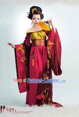 Traditional Ancient Chinese Imperial Consort Costume, Elegant Hanfu Clothing Chinese Tang Dynasty Imperial Empress Tailing Phoenix Clothing for Women