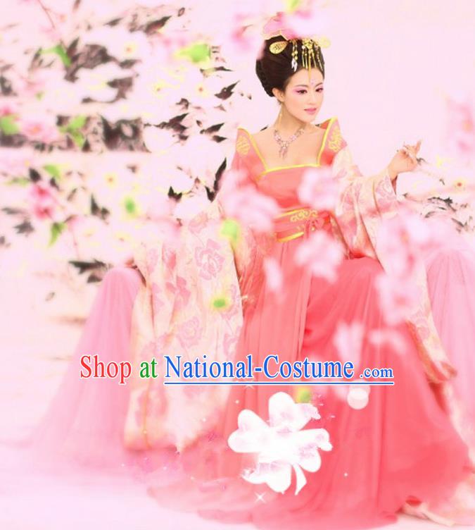 Traditional Ancient Chinese Imperial Consort Costume, Elegant Hanfu Clothing Chinese Tang Dynasty Imperial Empress Tailing Embroidered Peony Clothing for Women