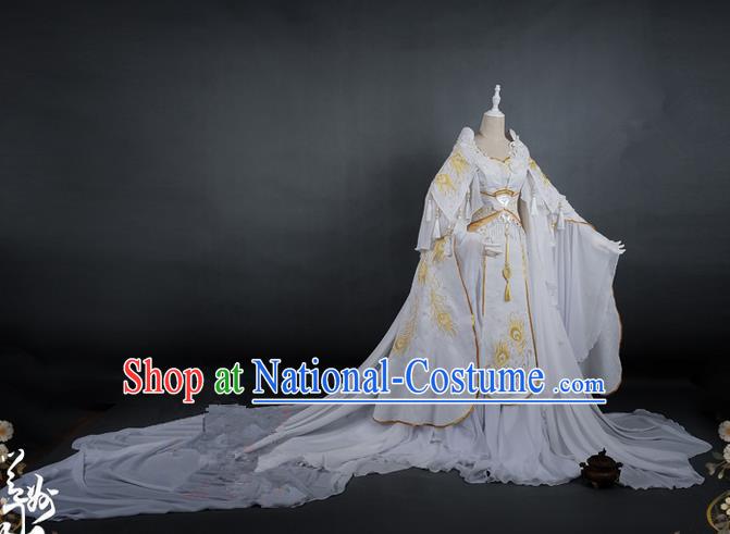 Traditional Asian Chinese Ancient Princess Costume, Elegant Hanfu Dance Wide Sleeves Clothing, Chinese Imperial Princess Tailing Embroidered Peacock Clothing, Chinese Fairy Princess Empress Queen Cosplay Costumes for Women