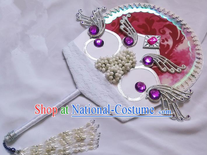 Traditional Chinese Handmade Ancient Hanfu Pearl Fan Props for Women