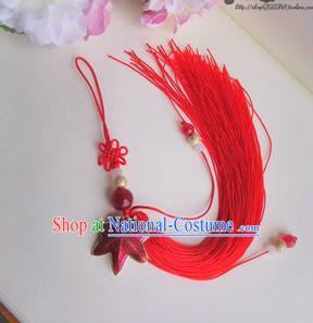 Traditional Chinese Handmade Ancient Hanfu Waist Jewelry Belt Wearing Cloisonne Maple Leaf Pendant Sword Tassel for Men