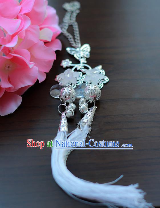 Traditional Chinese Handmade Ancient Hanfu Waist Jewelry Jade Wearing Palace Feather Bells Pendant Sword Tassel for Women