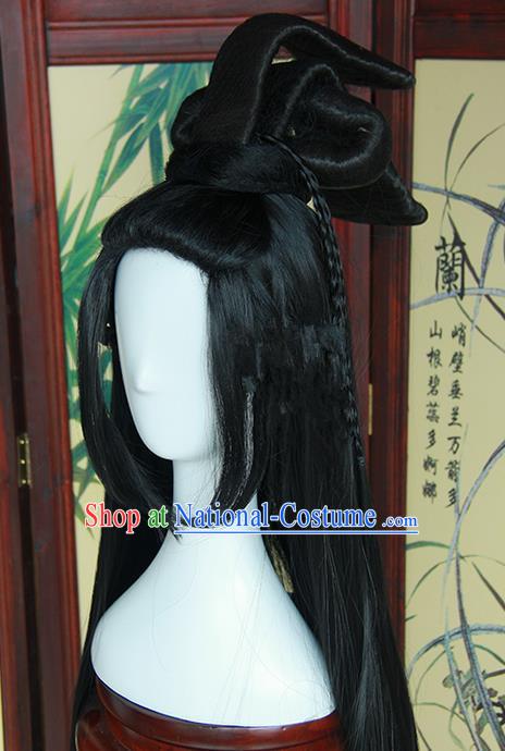 Traditional Handmade Ancient Chinese Tang Dynasty Imperial Empress Wig, Ancient Chinese Cosplay Fairy Queen Wig for Women