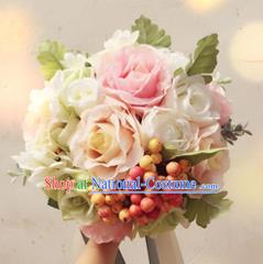 Top Grade Classical Wedding Silk Flowers, Bride Holding Emulational Champagne Fruit Flowers, Hand Tied Bouquet Flowers for Women