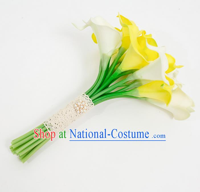 Top Grade Classical Wedding Silk Flowers Common Callalily Flowers Ball, Bride Holding Emulational Flowers, Hand Tied Bouquet Flowers for Women