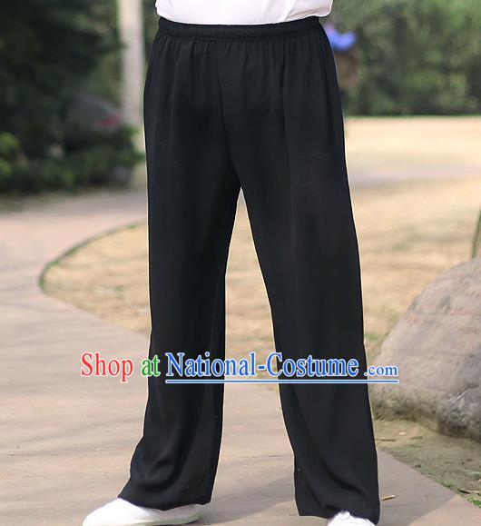 Traditional Chinese Top Linen Kung Fu Costume Martial Arts Kung Fu Training Black Pants, Tang Suit Gongfu Shaolin Wushu Clothing Tai Chi Taiji Teacher Trousers for Men