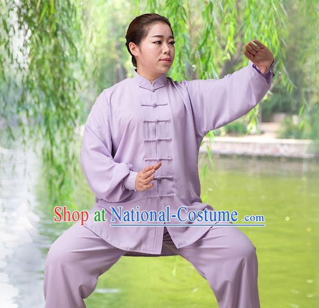 Traditional Chinese Top Silk Cotton Kung Fu Costume Martial Arts Kung Fu Training Long Sleeve Purple Uniform, Tang Suit Gongfu Shaolin Wushu Clothing, Tai Chi Taiji Teacher Suits Uniforms for Women