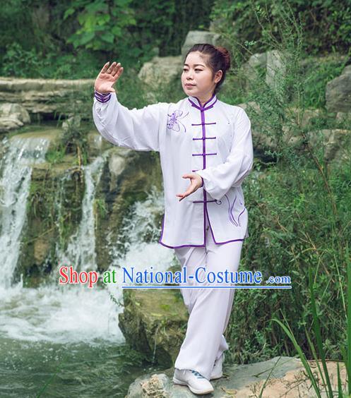 Traditional Chinese Top Silk Cotton Kung Fu Costume Martial Arts Kung Fu Training Long Sleeve Butterfly Uniform, Tang Suit Gongfu Shaolin Wushu Clothing, Tai Chi Taiji Teacher Suits Uniforms for Women