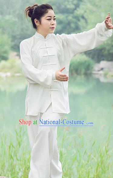 Traditional Chinese Top Silk Cotton Kung Fu Costume Martial Arts Kung Fu Training Plated Buttons White Uniform, Tang Suit Gongfu Shaolin Wushu Clothing, Tai Chi Taiji Teacher Suits Uniforms for Women