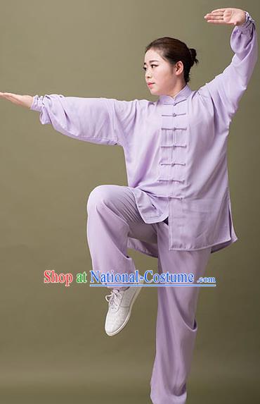 Traditional Chinese Top Silk Cotton Kung Fu Costume Martial Arts Kung Fu Training Plated Buttons Purple Uniform, Tang Suit Gongfu Shaolin Wushu Clothing, Tai Chi Taiji Teacher Suits Uniforms for Women