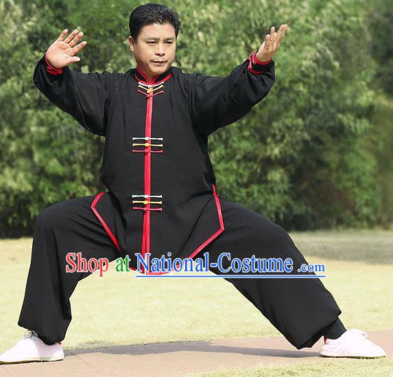 Traditional Chinese Top Silk Cotton Kung Fu Costume Martial Arts Kung Fu Training Colorful Plated Buttons Black Uniform, Tang Suit Gongfu Shaolin Wushu Clothing, Tai Chi Taiji Teacher Suits Uniforms for Men