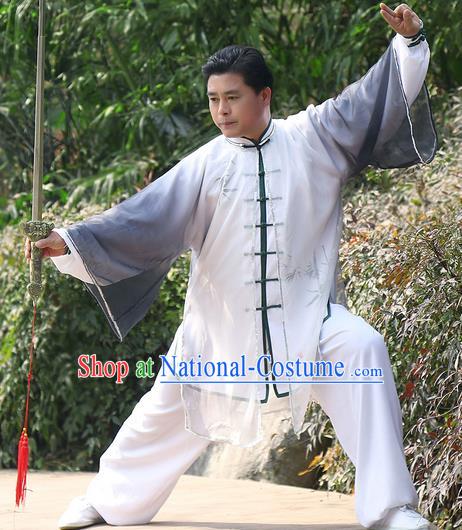 Traditional Chinese Top Kung Fu Costume Martial Arts Kung Fu Training Black Chiffon Marble, Tang Suit Gongfu Shaolin Wushu Clothing, Tai Chi Taiji Teacher Cardigan for Men