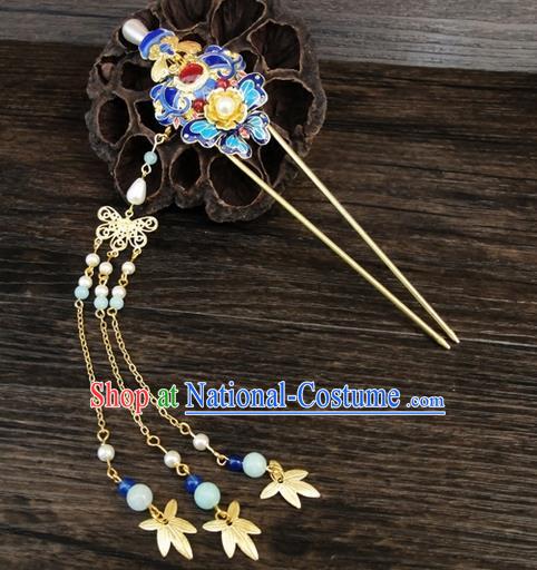 Traditional Handmade Chinese Ancient Classical Hair Accessories Barrettes Hairpin, Blueing Hair Sticks Hair Jewellery, Hair Fascinators Hairpins for Women