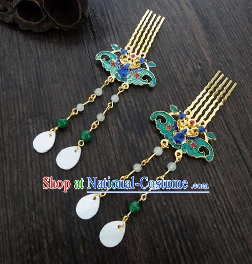 Traditional Handmade Chinese Ancient Classical Hair Accessories Barrettes Lotus Hairpin, Blueing Shell Tassel Headdress Hair Jewellery, Hair Fascinators Hairpins for Women