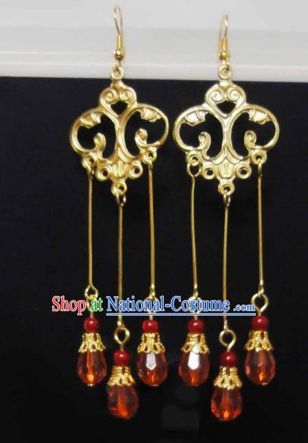 Traditional Handmade Chinese Ancient Classical Imperial Emperess Wedding Tassel Earrings for Women