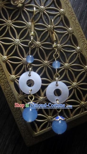 Traditional Handmade Chinese Ancient Classical Imperial Emperess Wedding Shell Chalcedony Earrings for Women