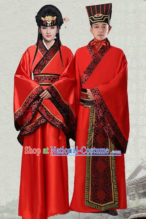 Traditional Ancient Chinese Imperial Emperess and Emperor Costume Set, Chinese Han Dynasty Wedding Dress, Cosplay Chinese Imperial Princess and King Clothing Hanfu for Women for Men