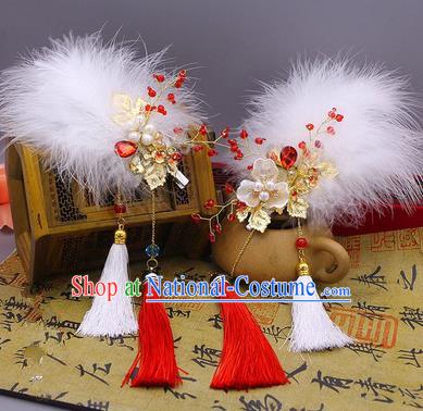 Traditional Handmade Chinese Ancient Classical Hair Accessories Red Feather Tassels Hairpin, Hair Claws Hair Comb for Women