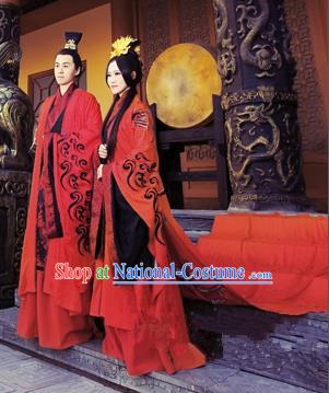 Traditional Ancient Chinese Imperial Emperess and Emperor Costume Complete Set, Chinese Han Dynasty Wedding Dress, Cosplay Chinese Imperial Embroidered Tailing Clothing for Women for Men