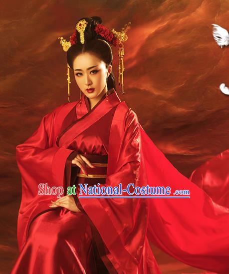 Traditional Ancient Chinese Imperial Emperess Wedding Costume, Chinese Han Dynasty Wedding Dress, Cosplay Chinese Emperess Embroidered Clothing Phoenix Hanfu for Women