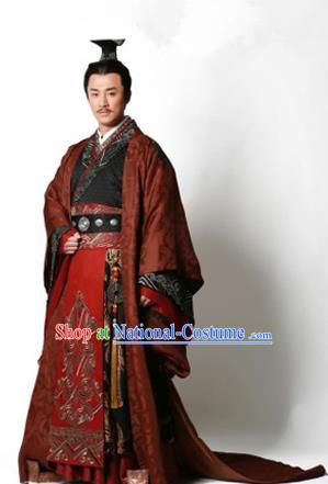 Traditional Ancient Chinese Imperial Emperor Costume, Chinese Han Dynasty Emperor Dress, Cosplay Chinese Majesty Embroidered Clothing Hanfu Complete Set for Men