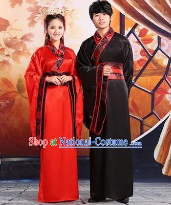 Traditional Ancient Chinese Imperial Emperess and Emperor Costume Complete Set, Chinese Han Dynasty Bride and Bridegroom Wedding Red Dress, Chinese Emperess Emperor Trailing Clothing for Women for Men