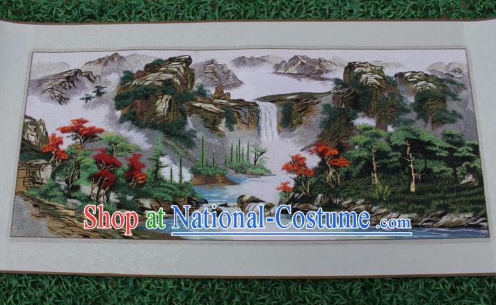 Traditional Chinese Miao Nationality Minority Crafts Hmong Xiangxi Embroidery Decorative Paintings, Embroidery Scenery Scroll Painting for Friends