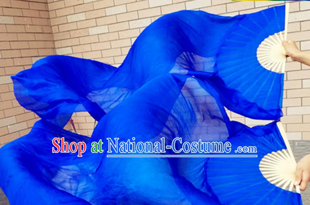 Blue Color Top Pure Silk 1.5 Meter Long Silk Dance Fan Streamer