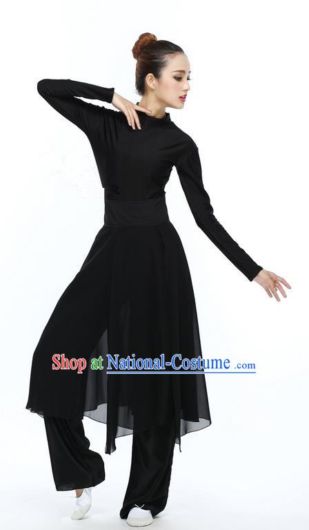 Traditional Modern Dancing Compere Costume, Female Opening Classic Chorus Singing Group Dance Black Blouse and Pants Dancewear, Modern Dance Dress Classic Ballet Dance Elegant Clothing for Women