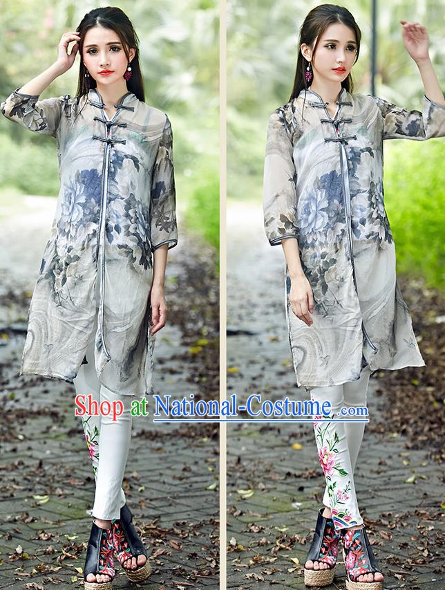 Traditional Ancient Chinese Young Women Cheongsam Dress Republic of China Tangsuit Stand Collar Blouse Dress Tang Suit Clothing for Women