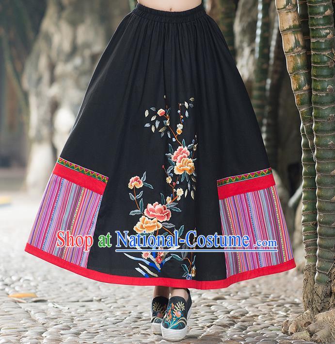 Traditional Ancient Chinese Tangsuit Skirt Costume, Elegant Hanfu Dress, China National Tang Suit Embroidered Black Bust Skirt for Women