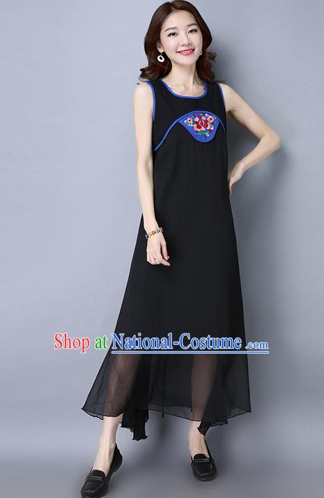 Traditional Ancient Chinese National Costume, Elegant Hanfu Embroidered Dress, China Tang Suit Cheongsam Upper Outer Garment Black Dress Clothing for Women