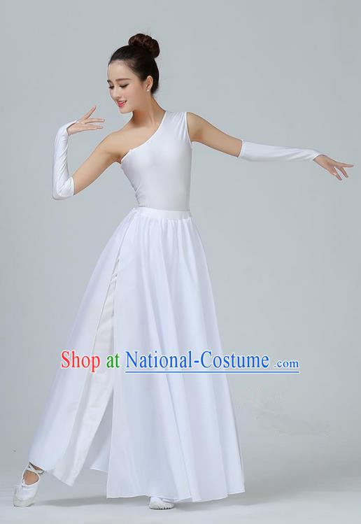 Traditional Modern Dancing Costume, Opening Classic Chorus Singing Group Dance White Single Shoulder Dress, Modern Dance Classic Ballet Dance Latin Dance Dress for Women