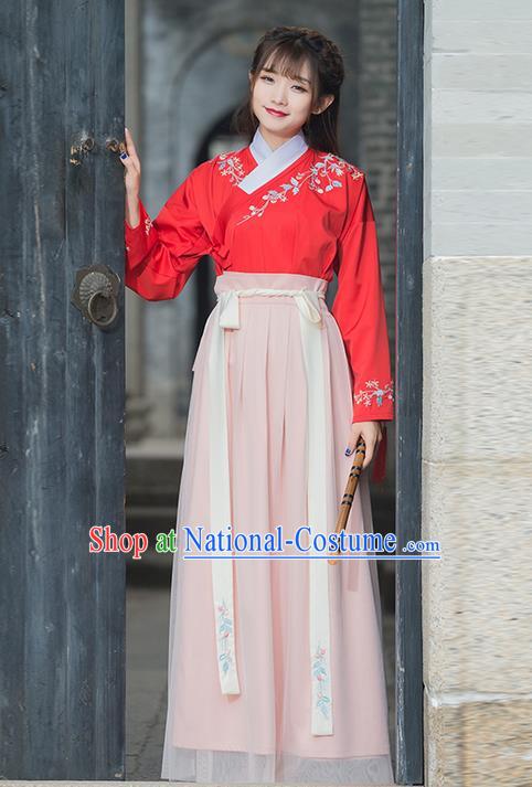 Traditional Ancient Chinese Ancient Costume, Elegant Hanfu Clothing Embroidered Dress, China Ming Dynasty Blouse and Skirt Complete Set for Women