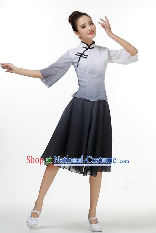 Traditional Modern Dancing Costume, Opening Classic Chorus Singing Group Dance Big Swing Black Short Cheongsam Silk Dress, Modern Dance Classic Ballet Dance Latin Dance Dress for Women