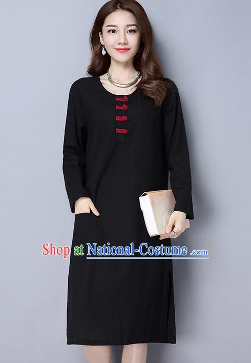 Traditional Ancient Chinese National Costume, Elegant Hanfu Dress, China Tang Suit Cheongsam Upper Outer Garment Black Elegant Dress Clothing for Women