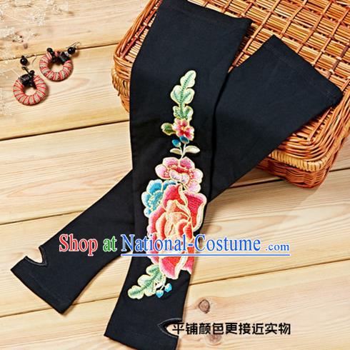 Traditional Chinese National Crafts Female Sun Protection Gloves, Handmade Embroidery Peony Woolen Sleeve Accessories Hand Buff for Women