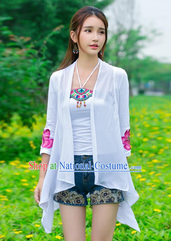 Traditional Ancient Chinese National Costume, Elegant Hanfu Cape Coat, China Tang Suit Stand Collar Embroidered Lotus Cappa, Upper Outer Garment Embroidered Cloak Clothing for Women