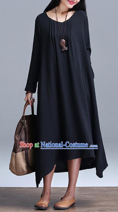 Traditional Ancient Chinese National Costume, Elegant Hanfu Linen Black Dress, China Tang Suit Cheongsam Upper Outer Garment Elegant Dress Clothing for Women