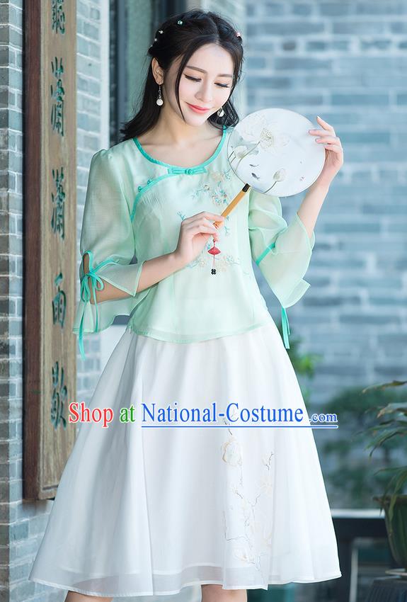 Traditional Ancient Chinese Young Women Cheongsam Dress Republic of China Tangsuit Stand Collar Blouse Dress Tang Suit Clothing for Women