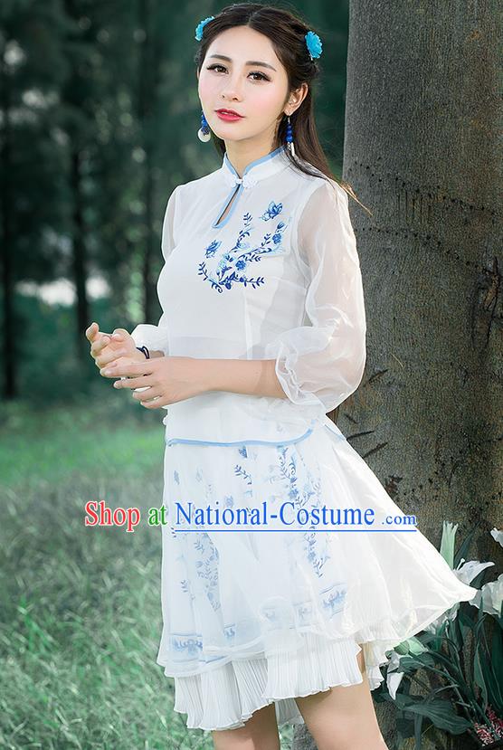 Traditional Ancient Chinese Young Women Cheongsam Dress Republic of China Tangsuit Stand Collar Blouse Dress Tang Suit Clothing for Women